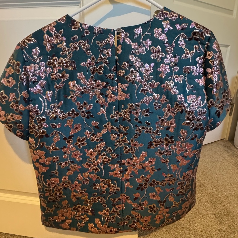 J. Crew Collection Jacquard Cherry Blossom Metallic Top - Picture 5 of 5